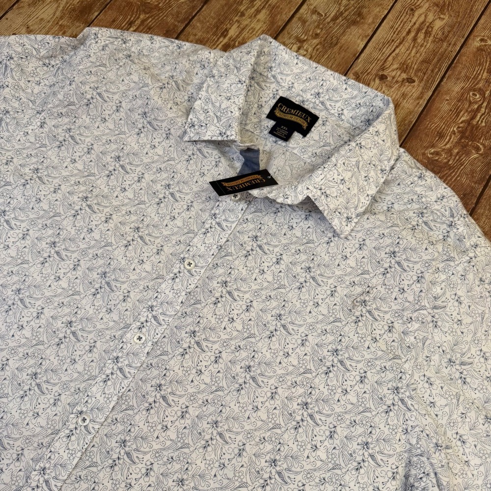 Cremieux Premium Denim Button Down Shirt Mens XXL White Blue Floral Stretch NWT